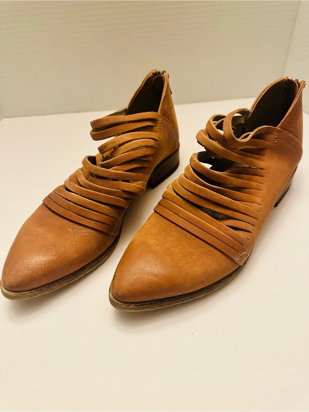 Free People Tan Strappy Cutout Ankle Boots